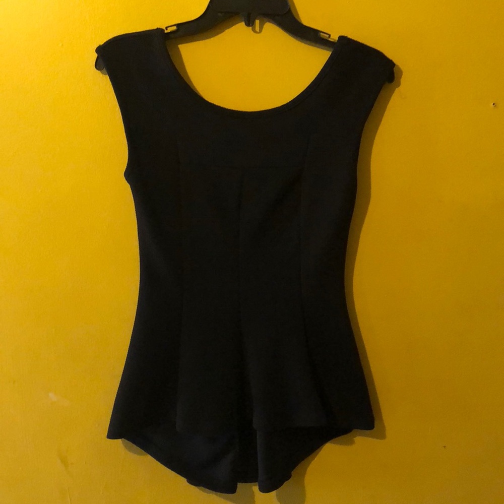 Black hi-low shirt with a lower back neckline.